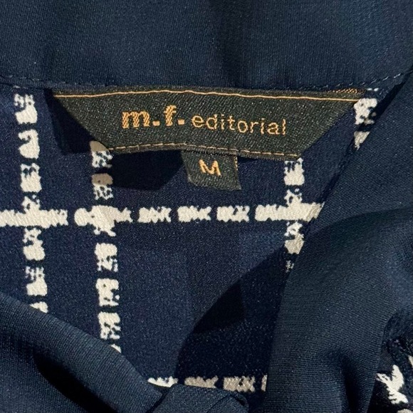 Navy & White Plaid Pattern Ruffle Flounce Blouse, size Medium - Picture 6 of 8